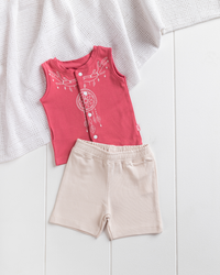 Boho Style بيجامه بناتي تيشرت كت وشورت مطبوع