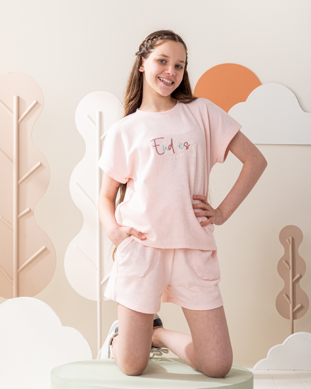 طقم شورت جاكارد كتف ساقط