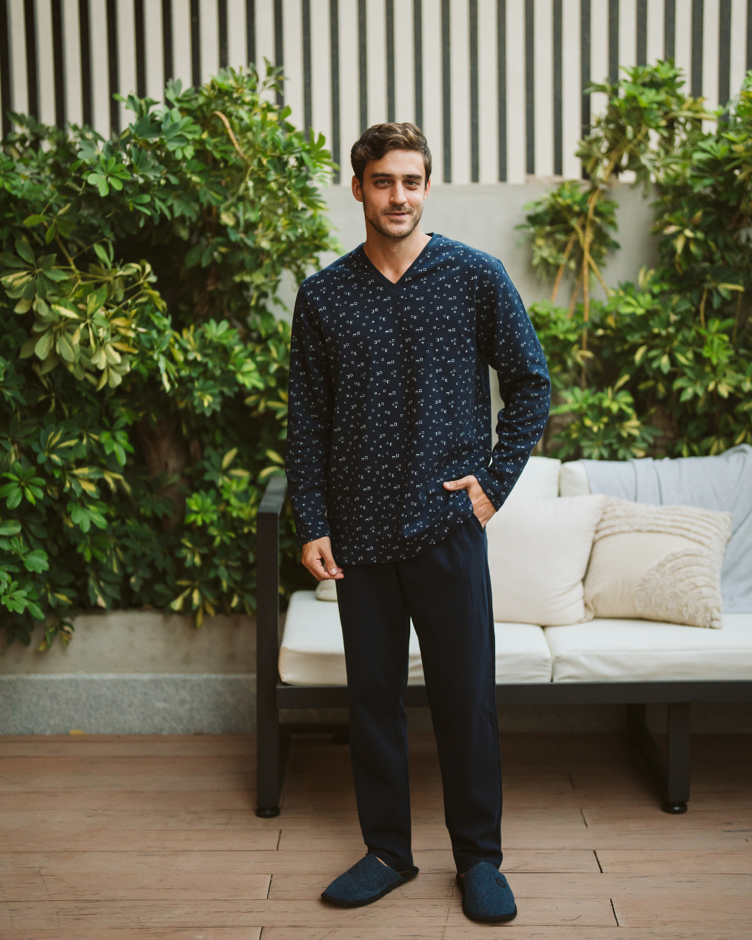 Men's classic navy printed pajamas