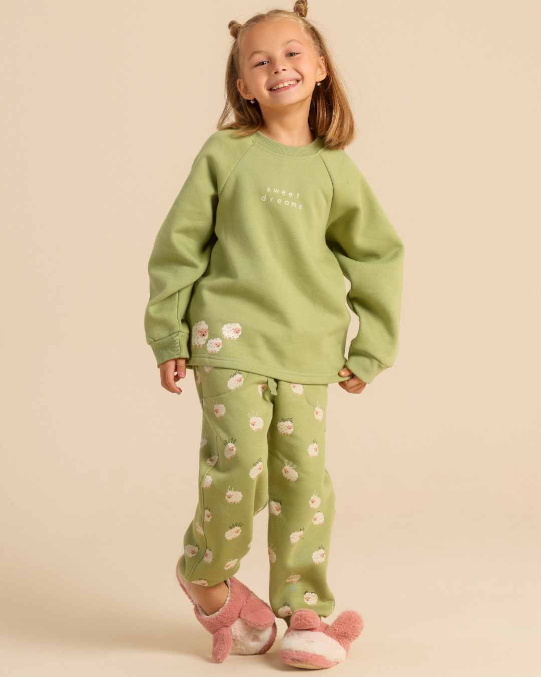 Girls' winter pajamas with a happy sheep print