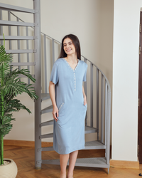 نايت شيرت قصيرة نصف كم جيب وتطريز ورق شجر