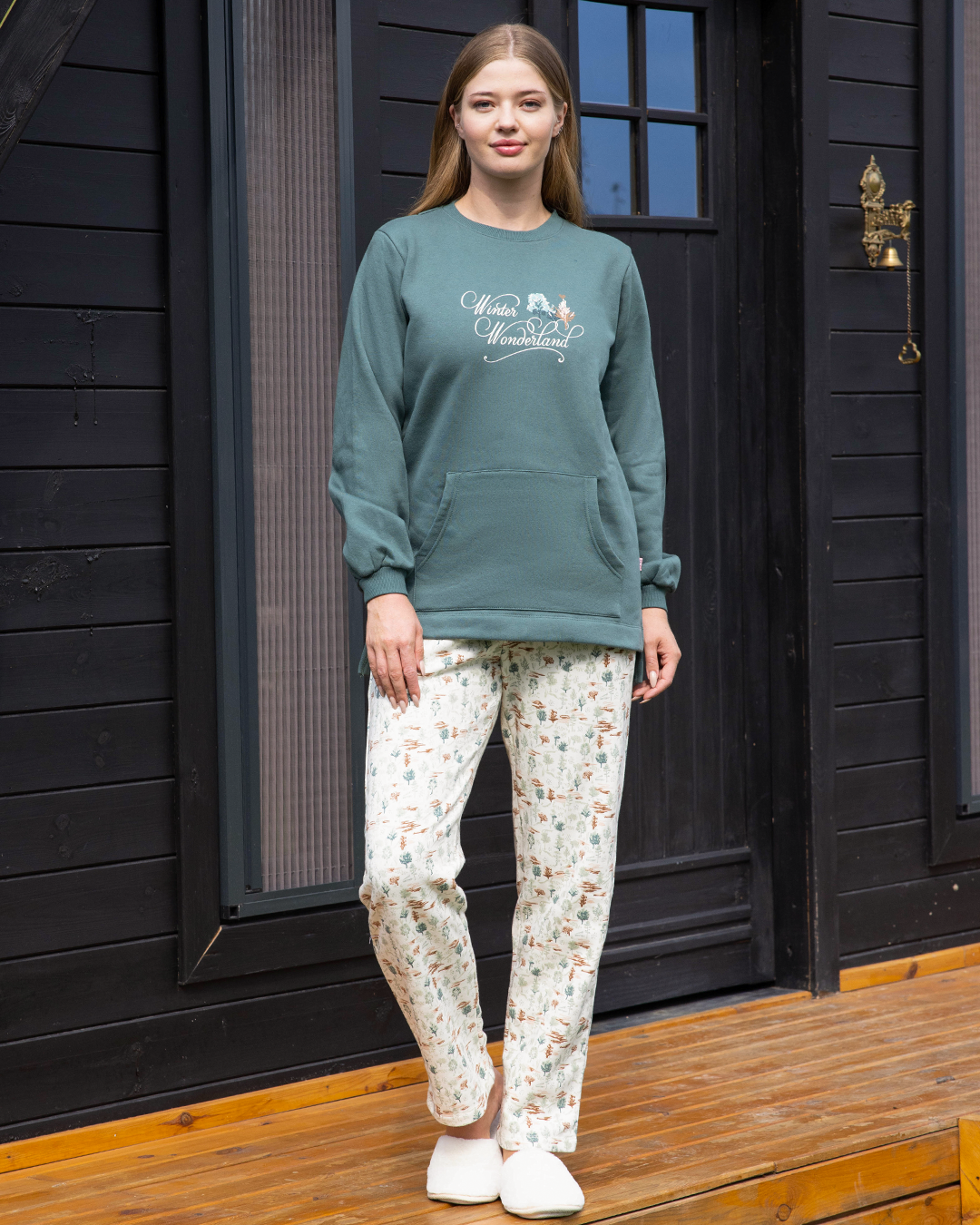 Winter Wonderland بيجاما حريمي كم طويل ميلتون سادة* ميلتون مطبوع