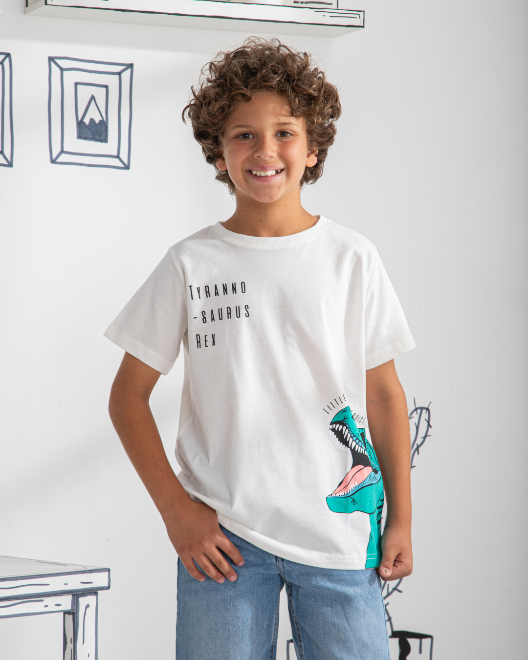 Tyrannosaurus تيشرت أولادي نص كم