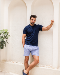 Men's half-sleeve pajamas and pants with thin pen horse embroidery