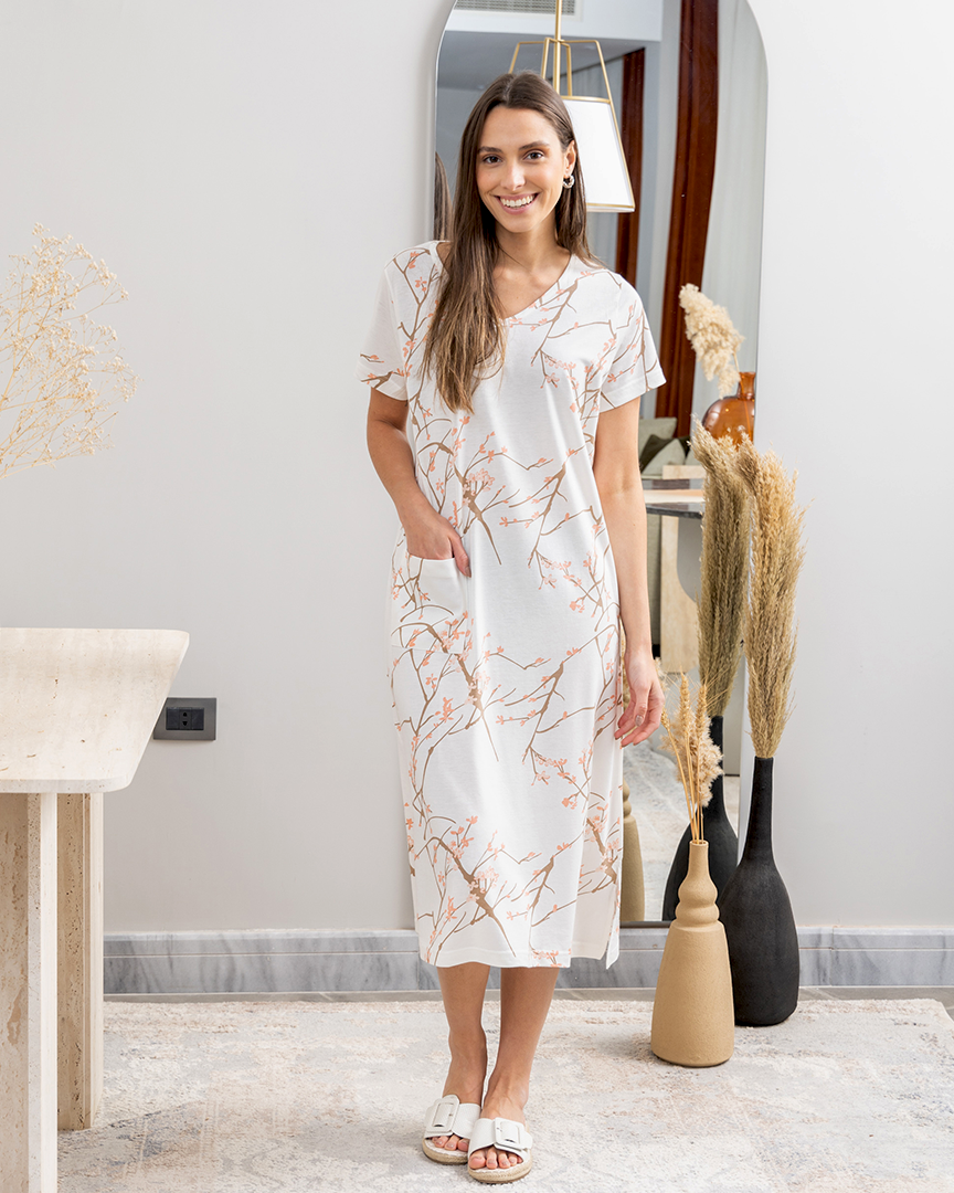 بفيونكه اوراق الشجرV قميص نوم حريمي قصير