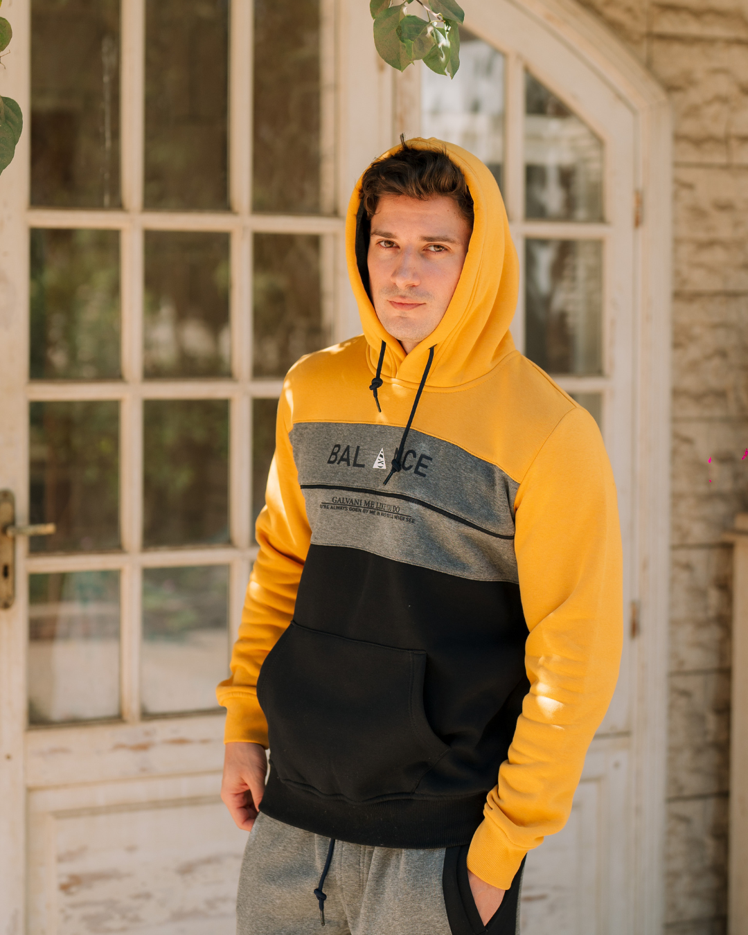 Galvani BALANCE Men's hooded pajamas with pockets and chest print