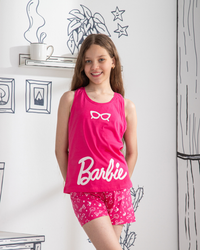 Barbie بيجامه بناتي جرسونيه تيشرت كت وشورت باربي