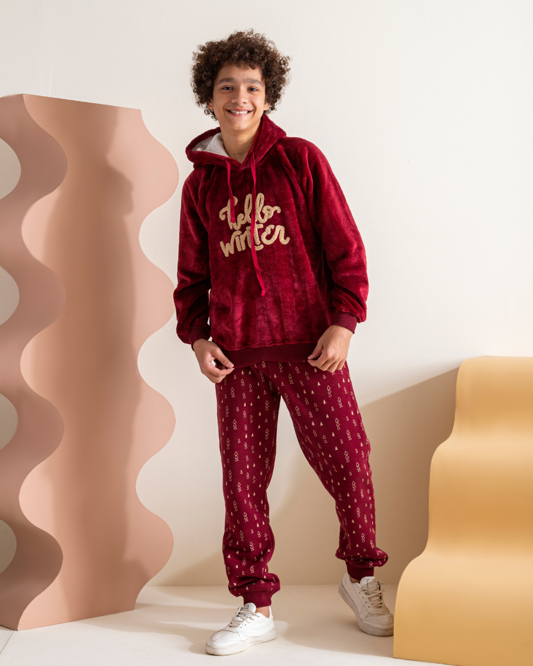 Hello winter boys hooded pajamas 
