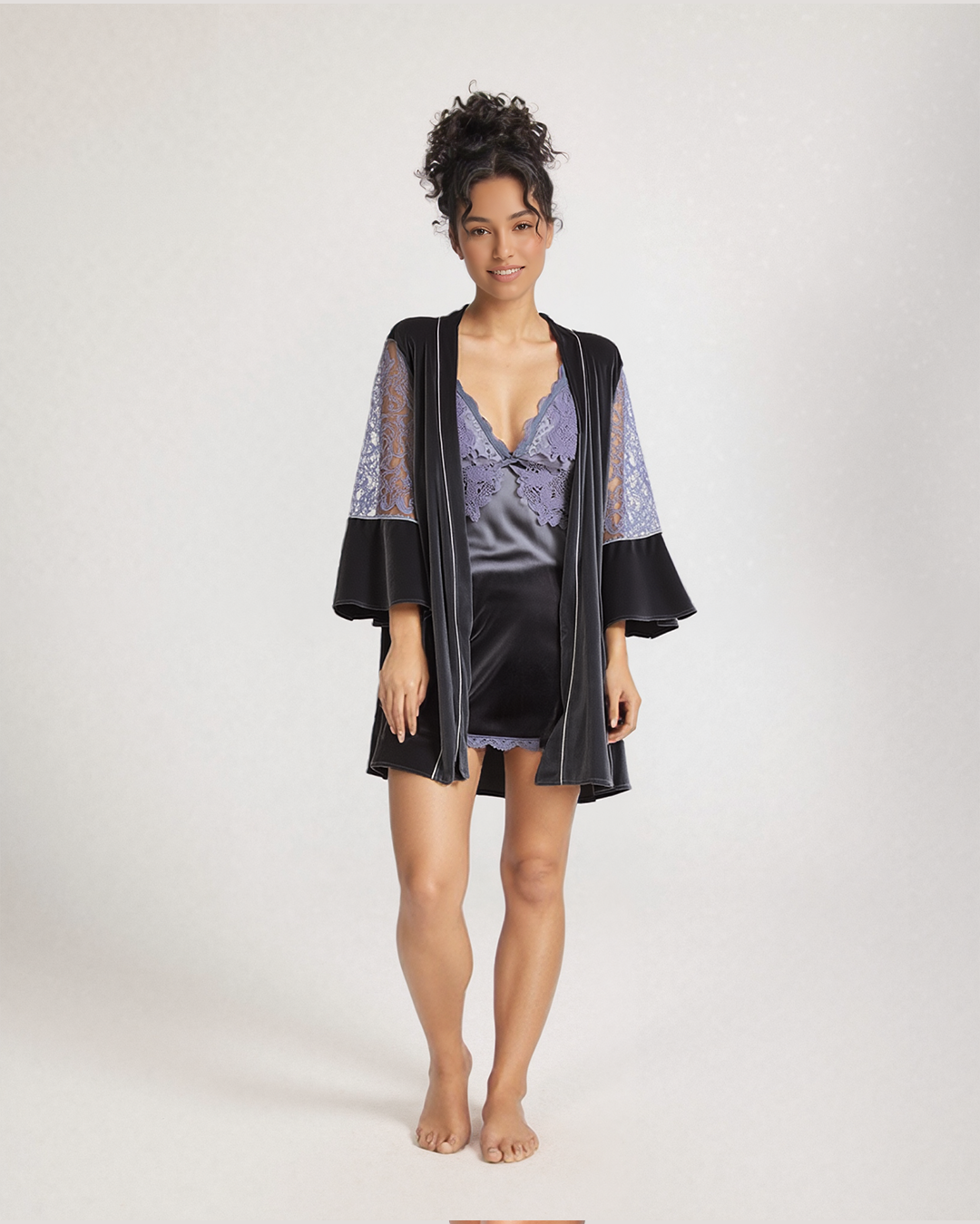Women's Velvet Robe with Lace