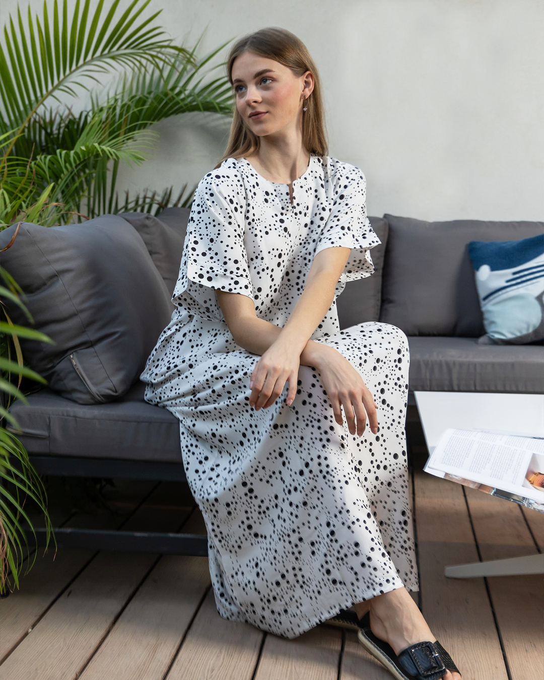 128 قميص فسكوز نص كم منقط