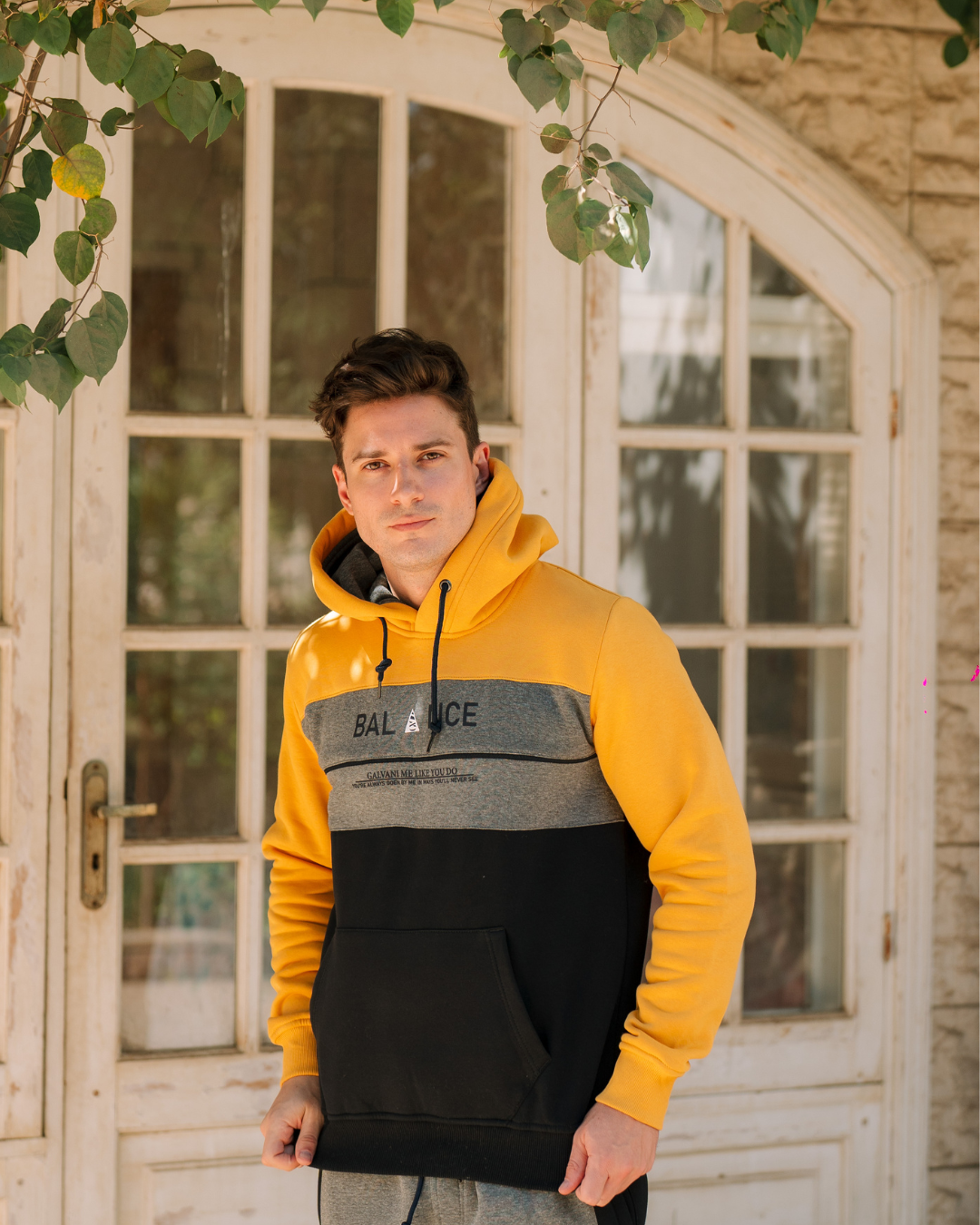 Galvani BALANCE Men's hooded pajamas with pockets and chest print