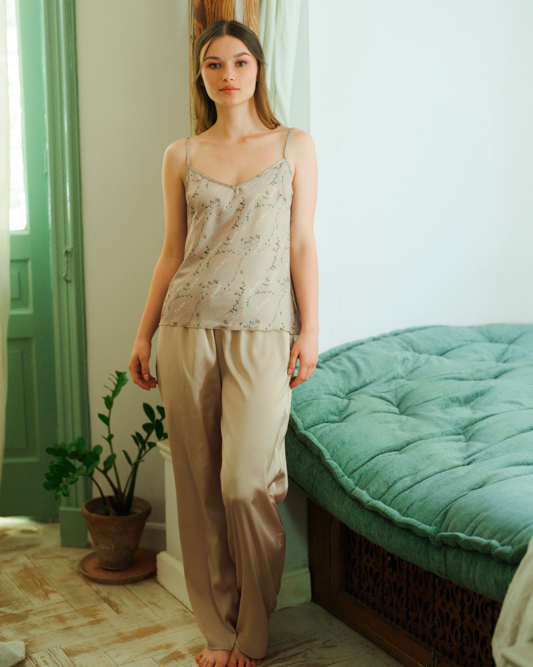 بيجاما ساتان مطبوع  بنطلون