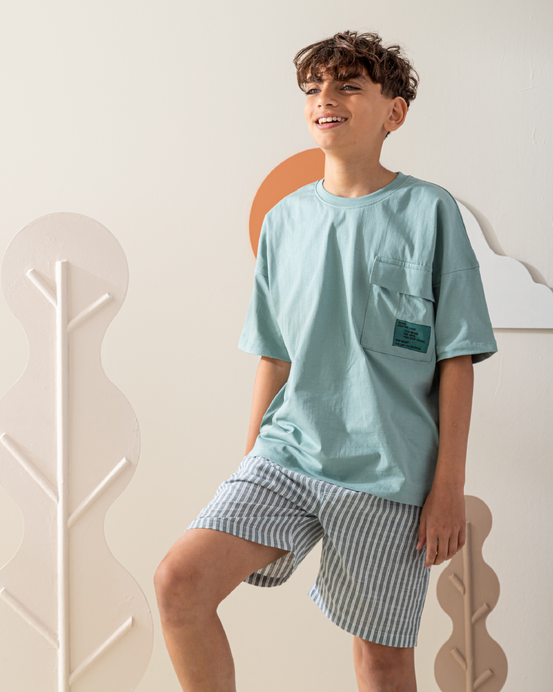 بيجاما نص كم و شورت نسيج مخطط