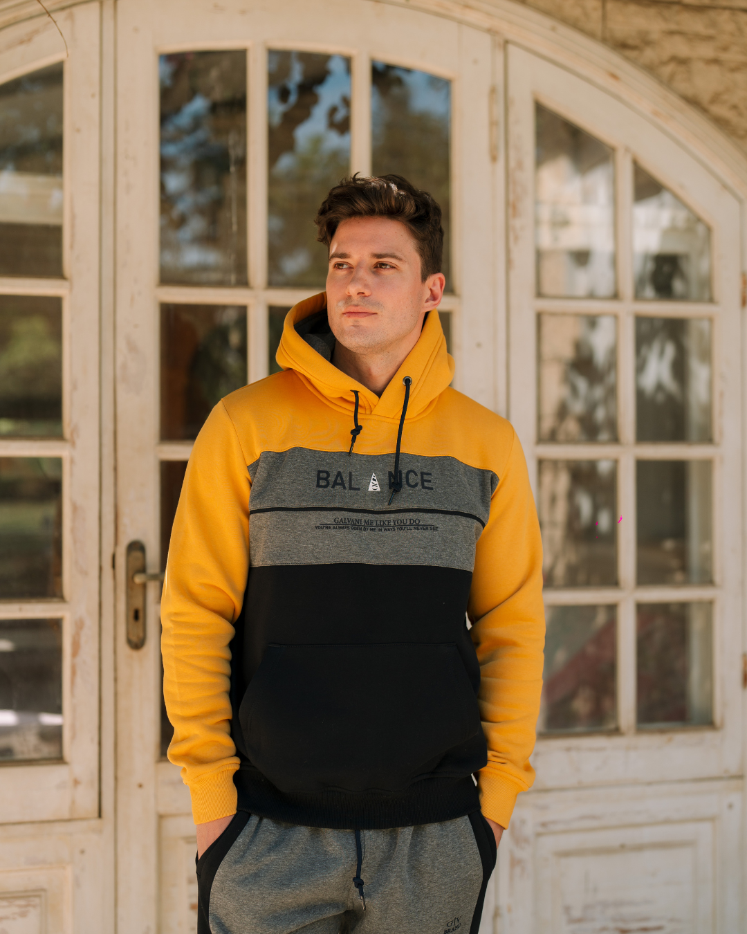 Galvani BALANCE Men's hooded pajamas with pockets and chest print