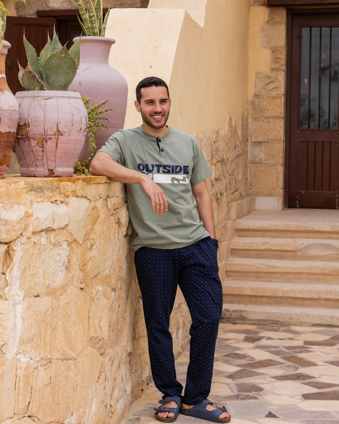 Men's half-sleeve pajamas and polo pants