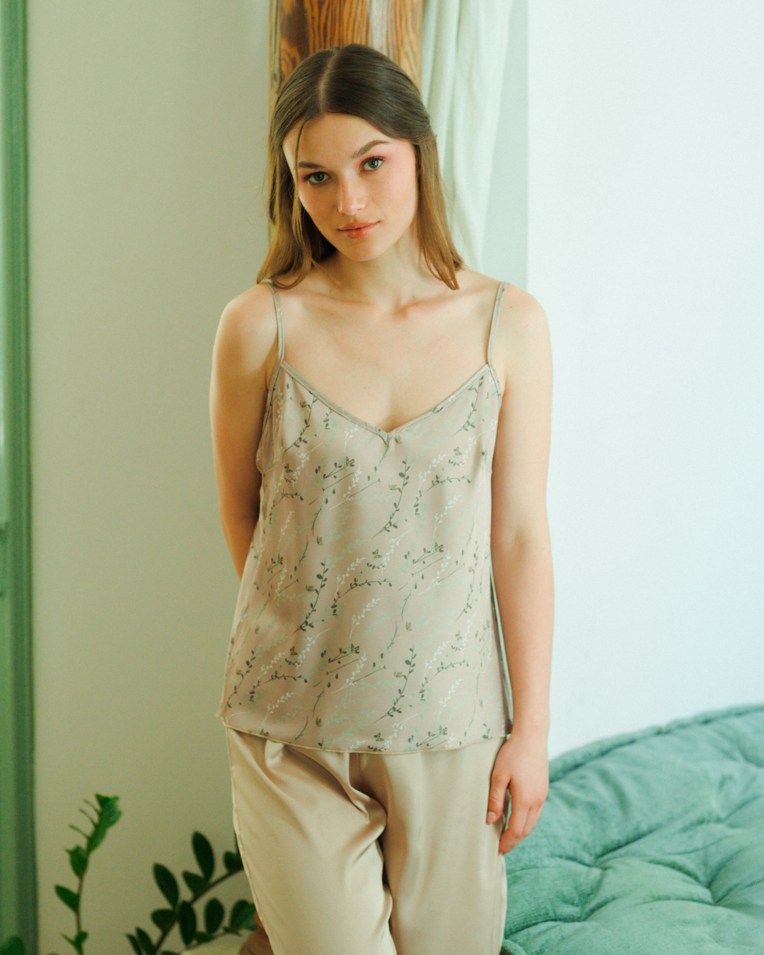 بيجاما ساتان مطبوع  بنطلون