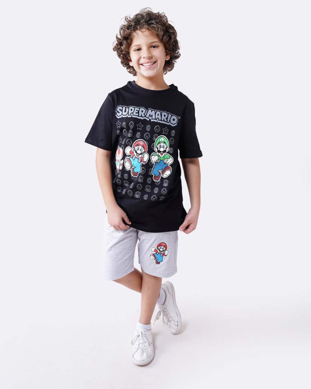 Super Mario children's pajamas, Brassola shorts, chest print pockets and shorts