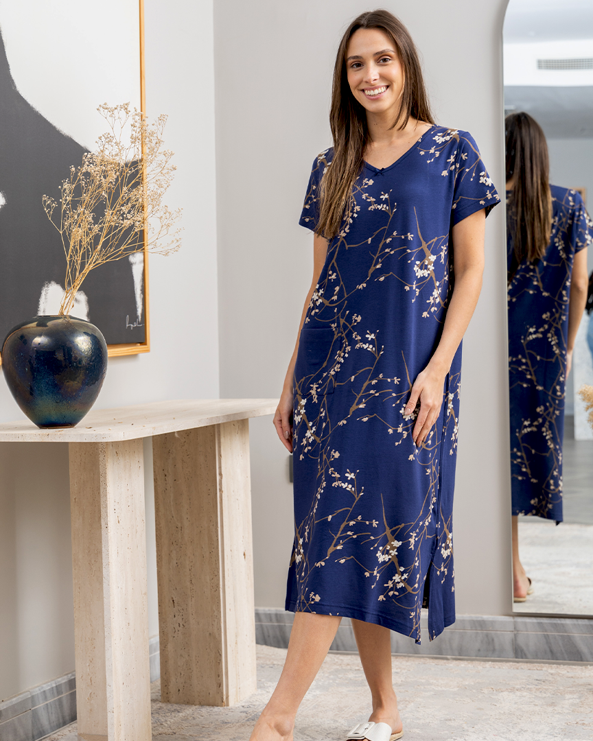 Leaves bow V short women's nightgown