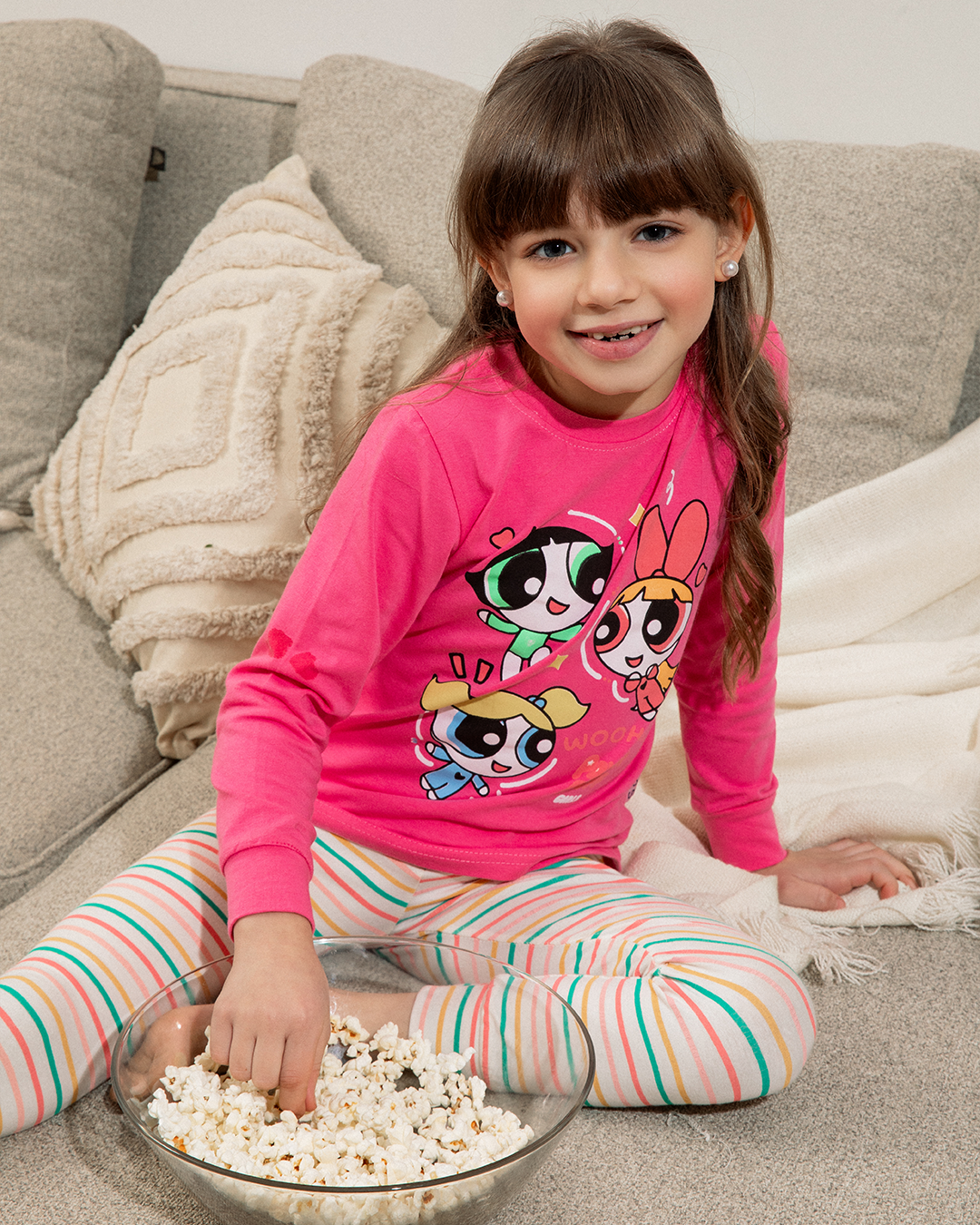 PowerPuff Girls بيجاما اطفالي بناتي ديزني كم طويل قطن100% * بنطلون