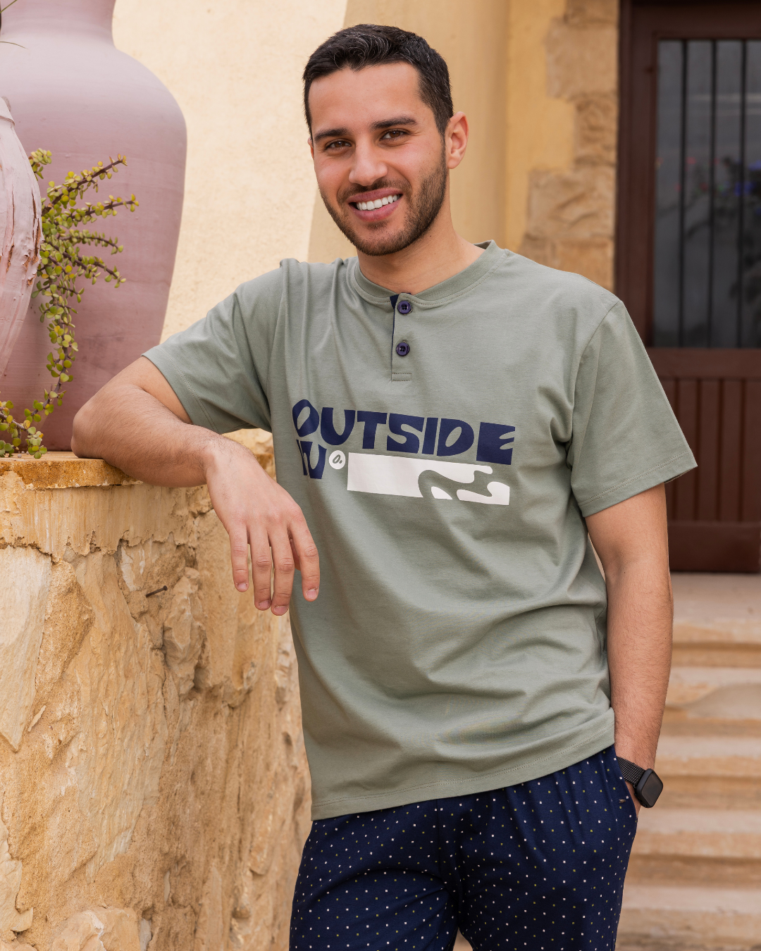 Men's half-sleeve pajamas and polo pants