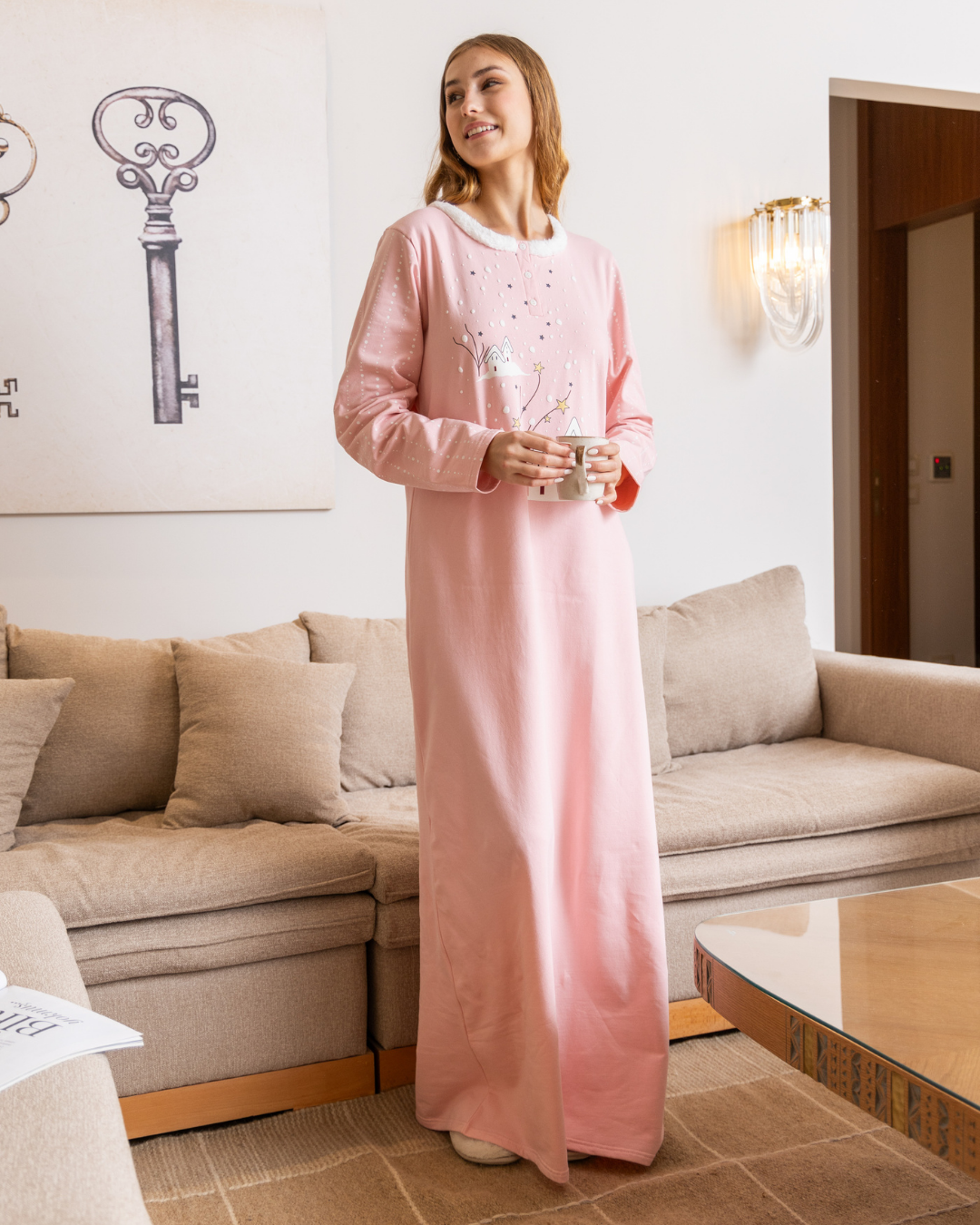 home Women's Long Robe Long Sleeve Home Print