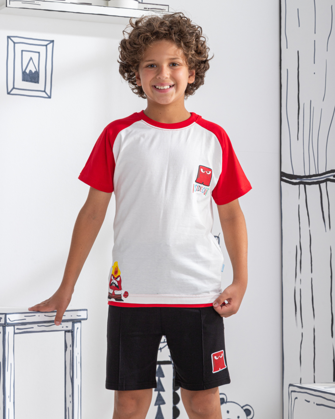 Anger inside Out بيجاما اطفالي اولادي نص كم وشورت قطن