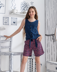 Joyful بيجامه بناتي تيشرت كات وشورت مطبوع