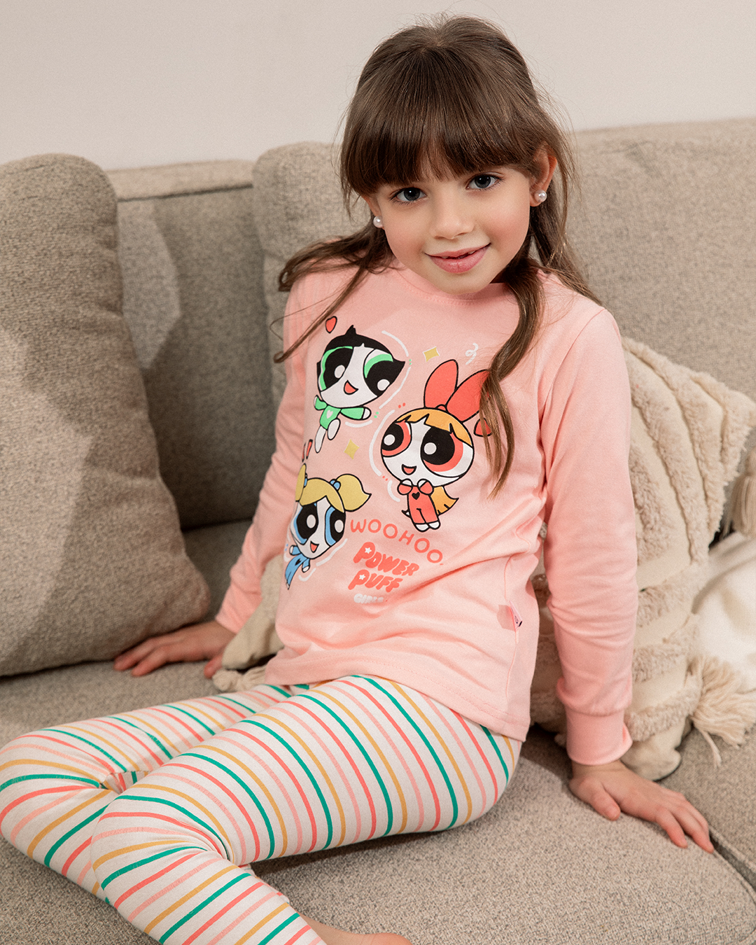 PowerPuff Girls بيجاما اطفالي بناتي ديزني كم طويل قطن100% * بنطلون