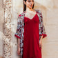 Women's robe with short shirt, burgundy mint rose