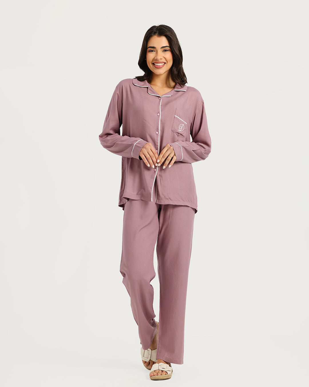 بيجامة حريمي كم طويل مع بنطلون