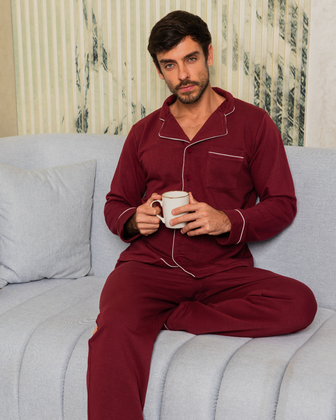 بيجاما رجالي بزراير و كُم طويل