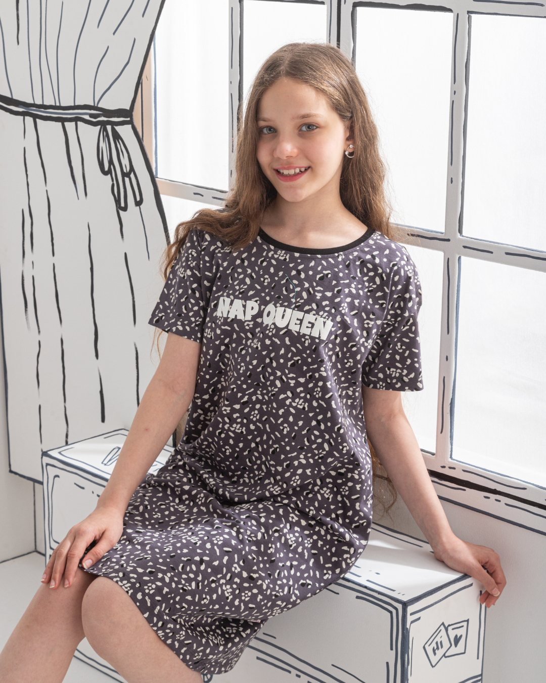 Nap Queen قميص نوم بناتي قطن مطبوع