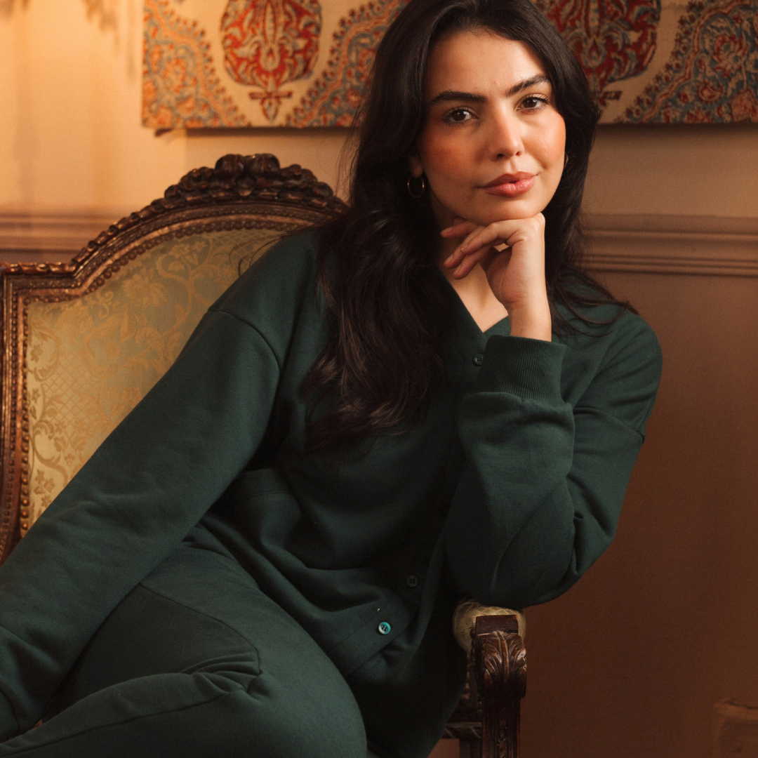 Melton loungewear set with front buttons