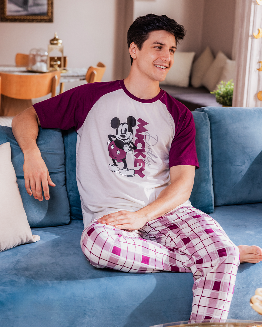 Family checkers Men's half-sleeved pajamas and cotton trousers