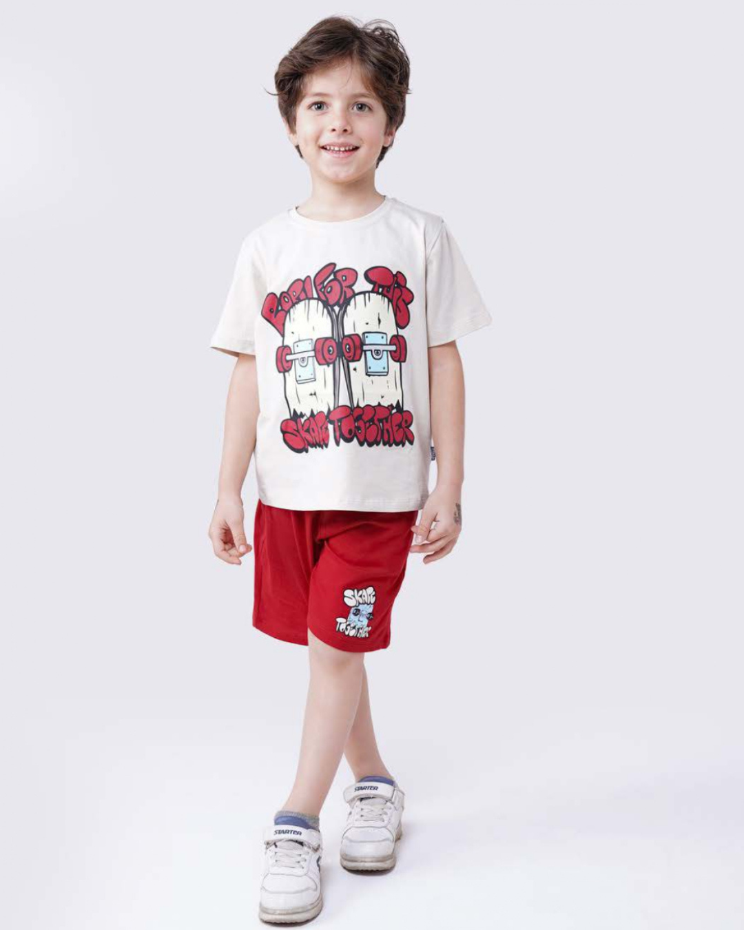 Skate بيجامه أولادي نصف كم براسولا طباعه صدر  شورت مطبوع