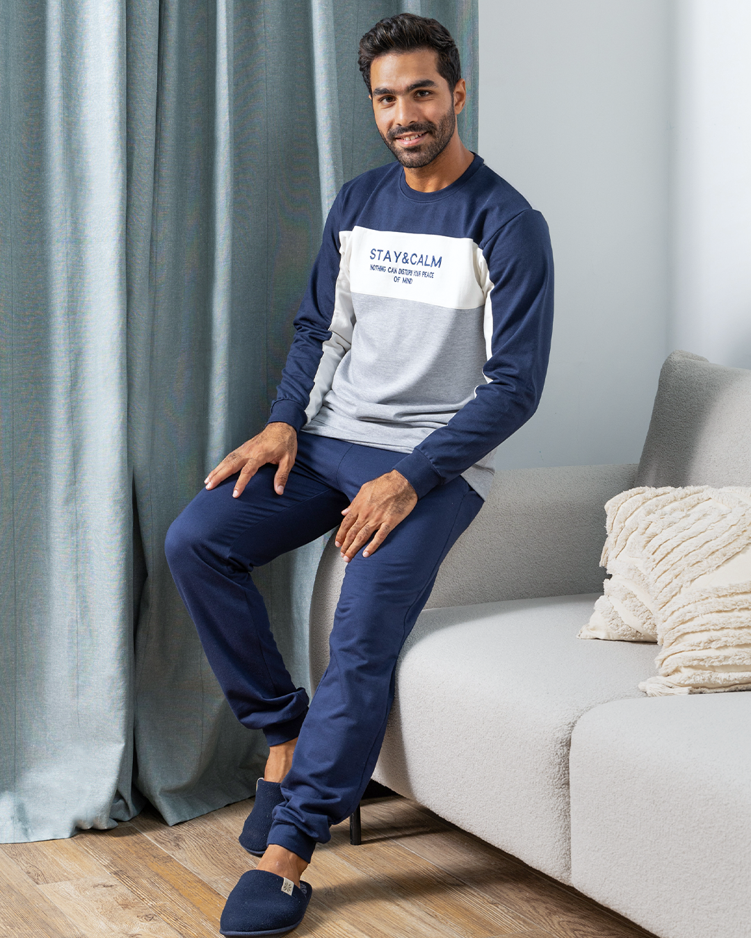 STAY CALM Men's pajamas, chest pieces + embroidery sleeves