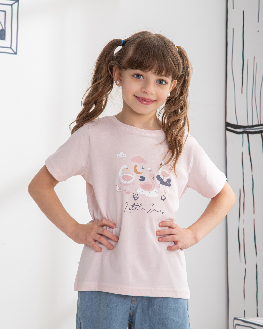 Little Swans تيشرت نص كم بناتي