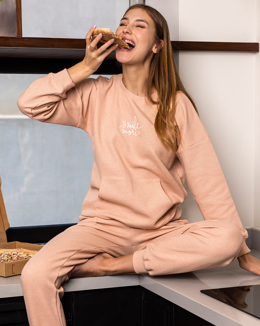 Smile more Women's pajamas, waffle material