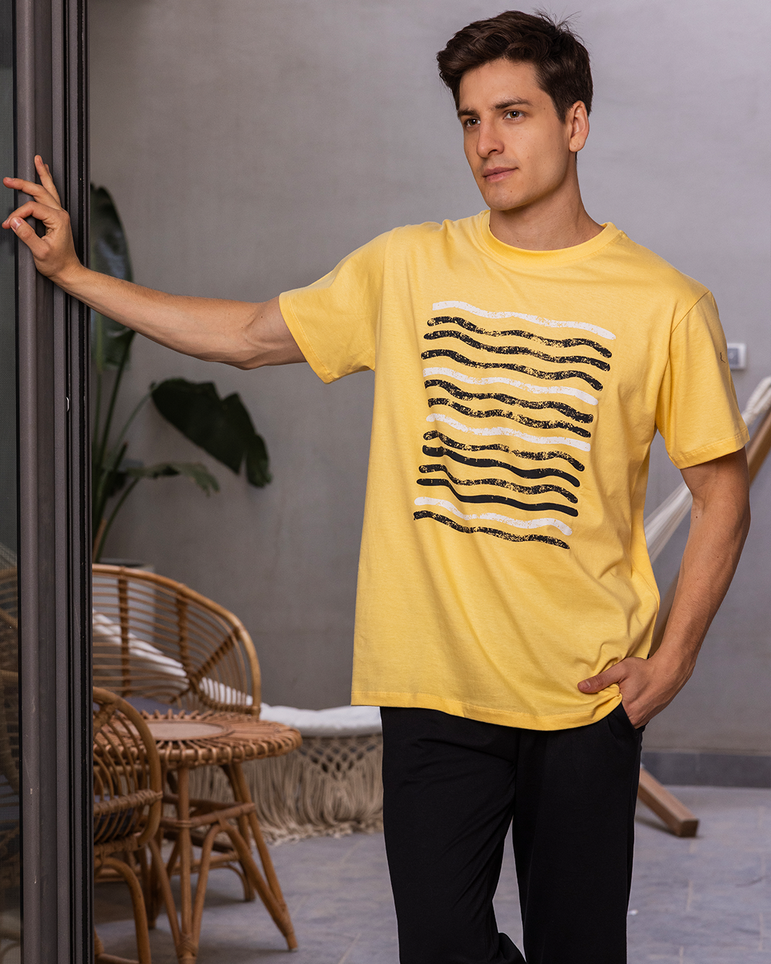 Men's pajamas, half sleeves, pop the balloon, long pentacle