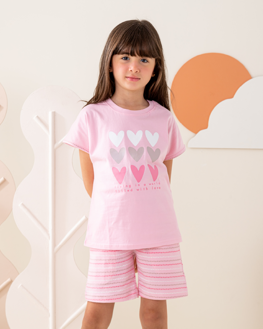 بيجاما شورت قطن و توب كم ساقط مع طباعه قلوب