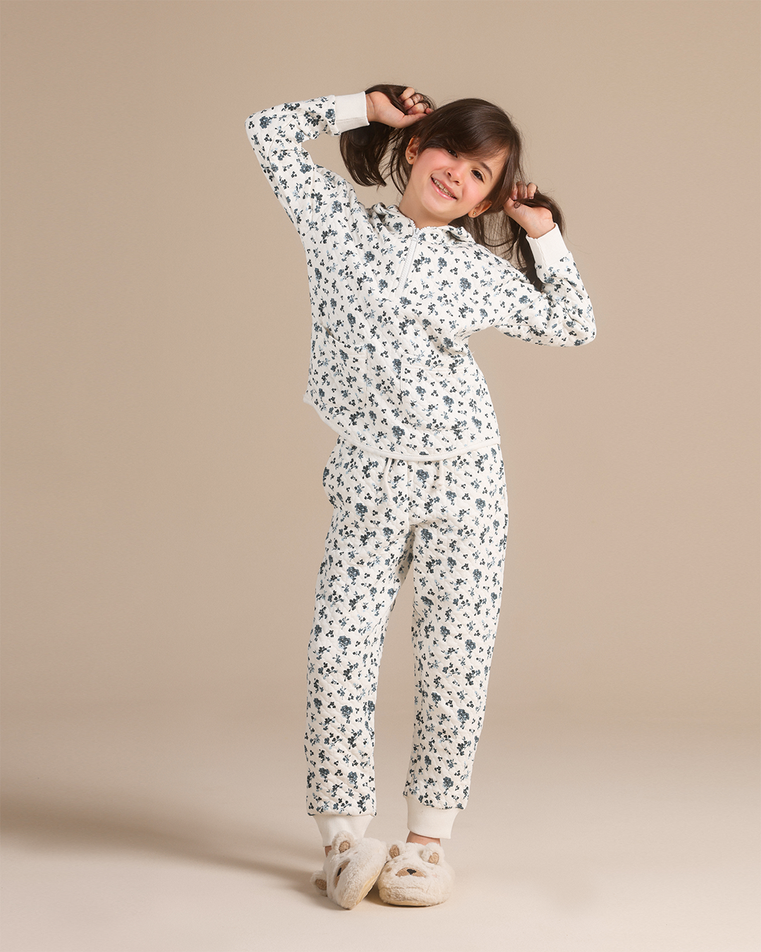 Floral Quilted Girls Pajama in snow Colors