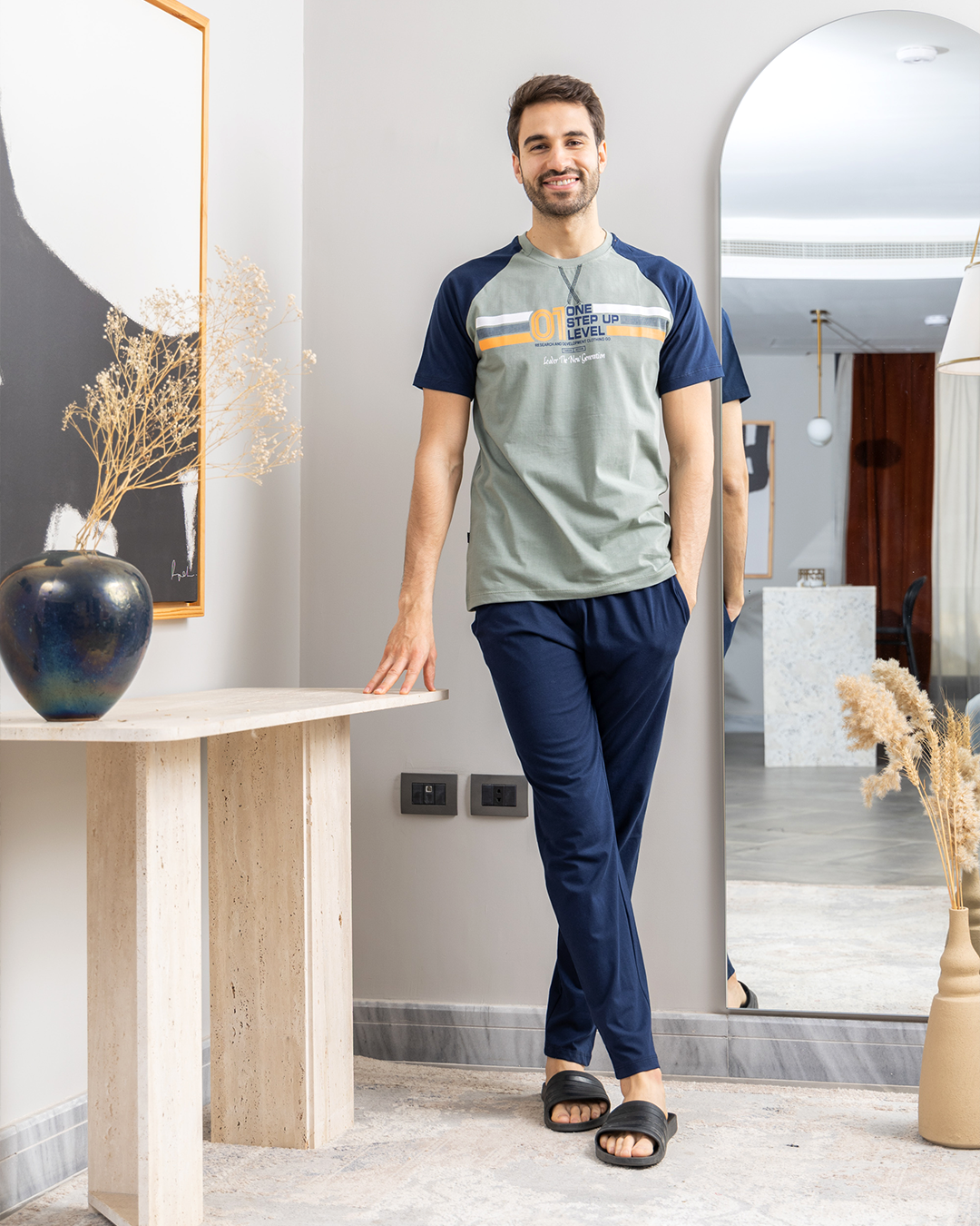 Men's pajamas, half sleeves, trousers