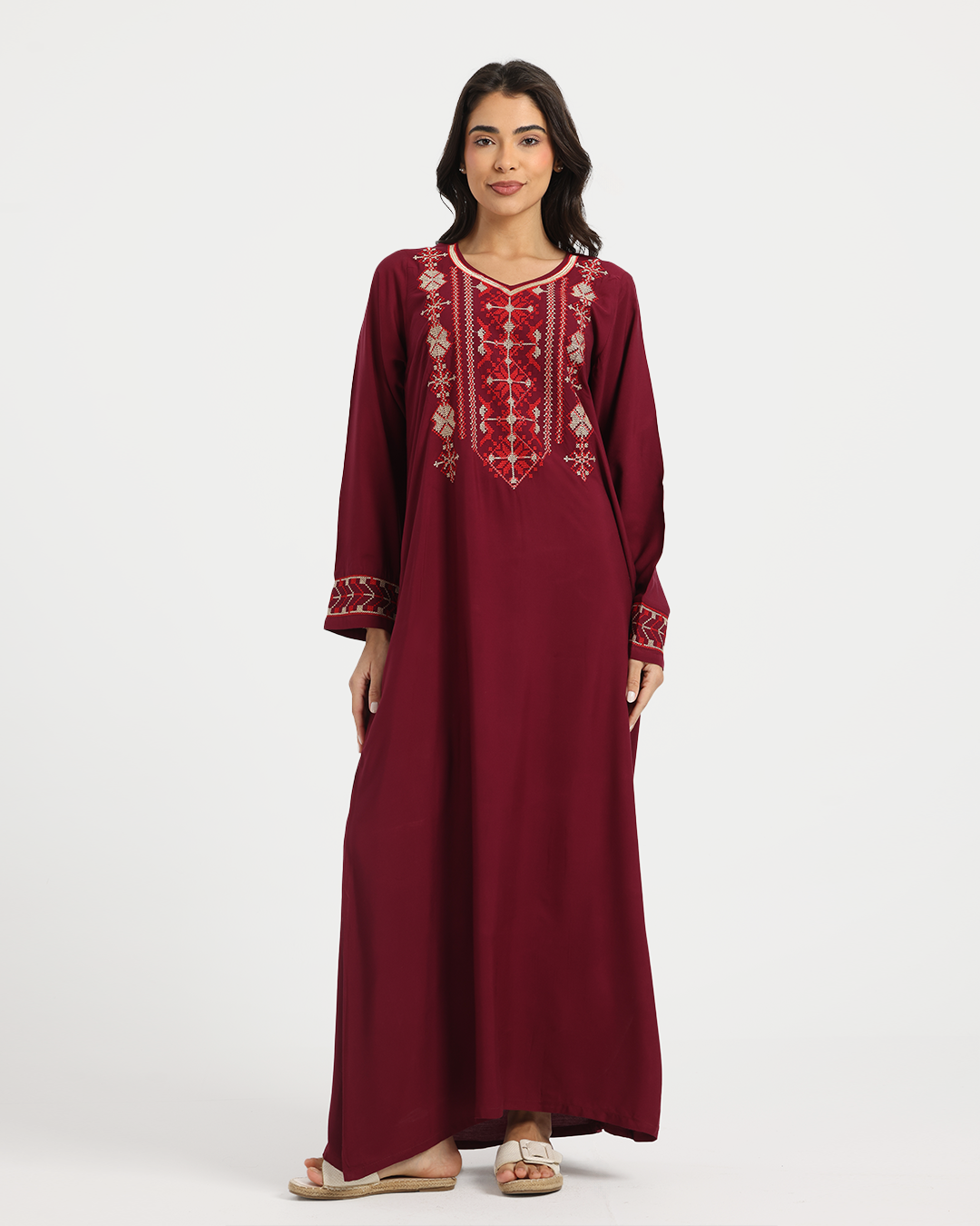 1 قميص فسكوز سادة مطرز بكم