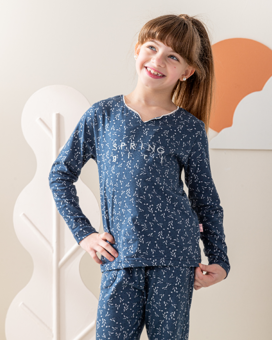 tiny roses بيجاما بناتي كُم طويل