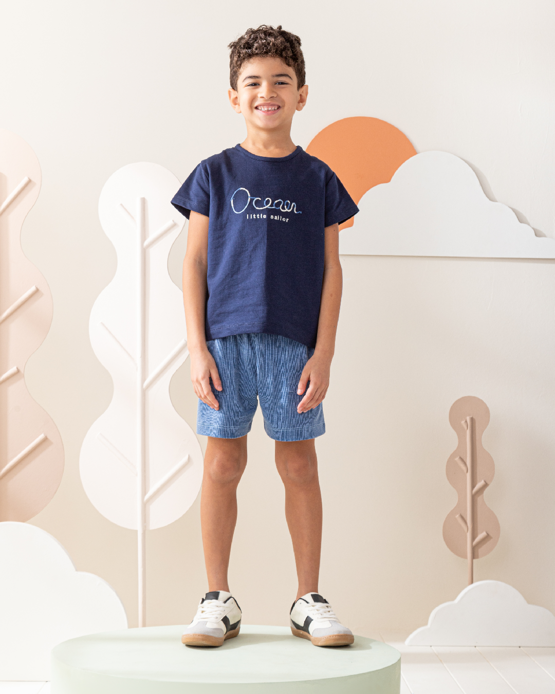 بيجاما شورت جاكارد مع توب نص كم بحار