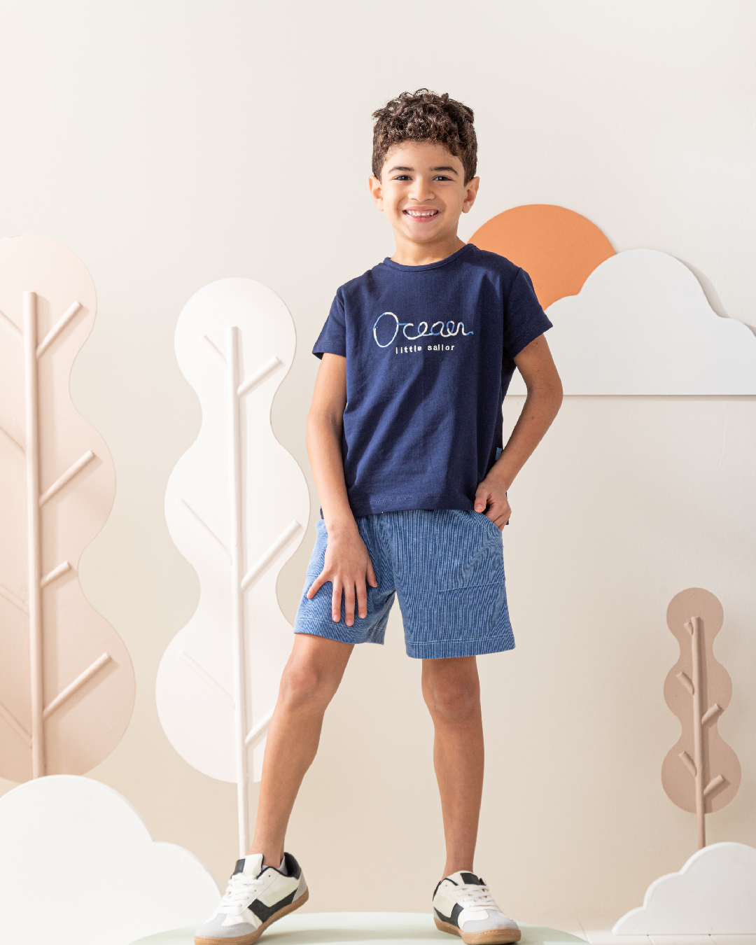 بيجاما شورت جاكارد مع توب نص كم بحار