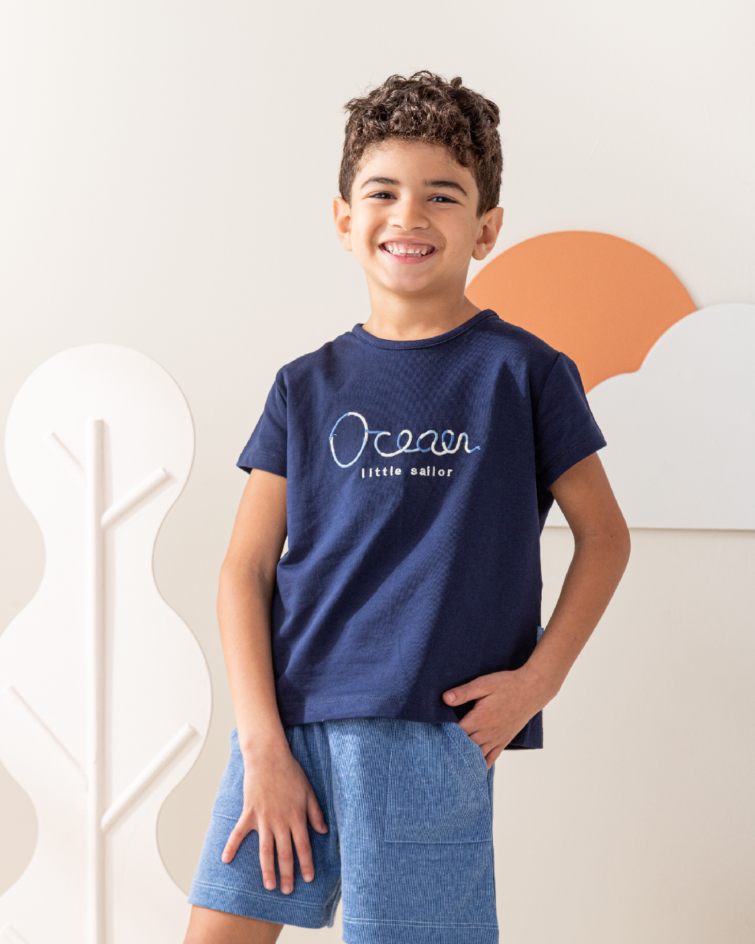 بيجاما شورت جاكارد مع توب نص كم بحار