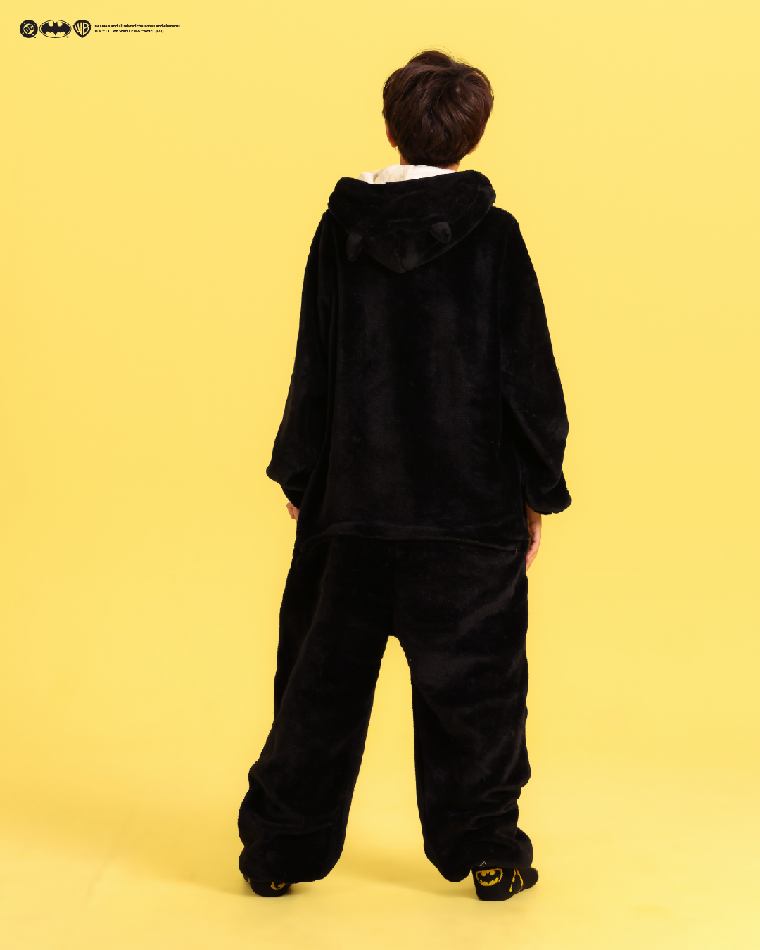 Children's black fleece Batman-print onesie