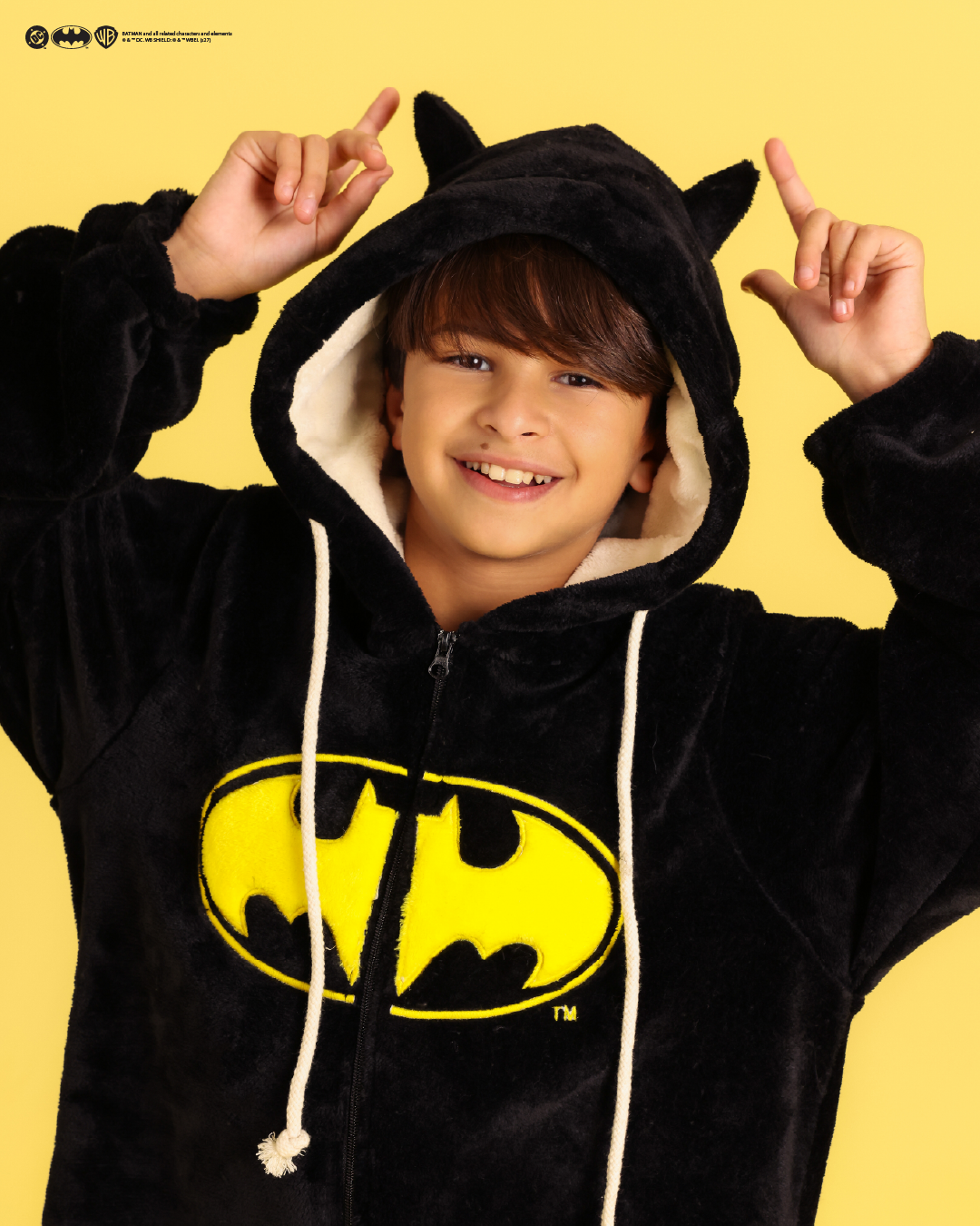 Children's black fleece Batman-print onesie