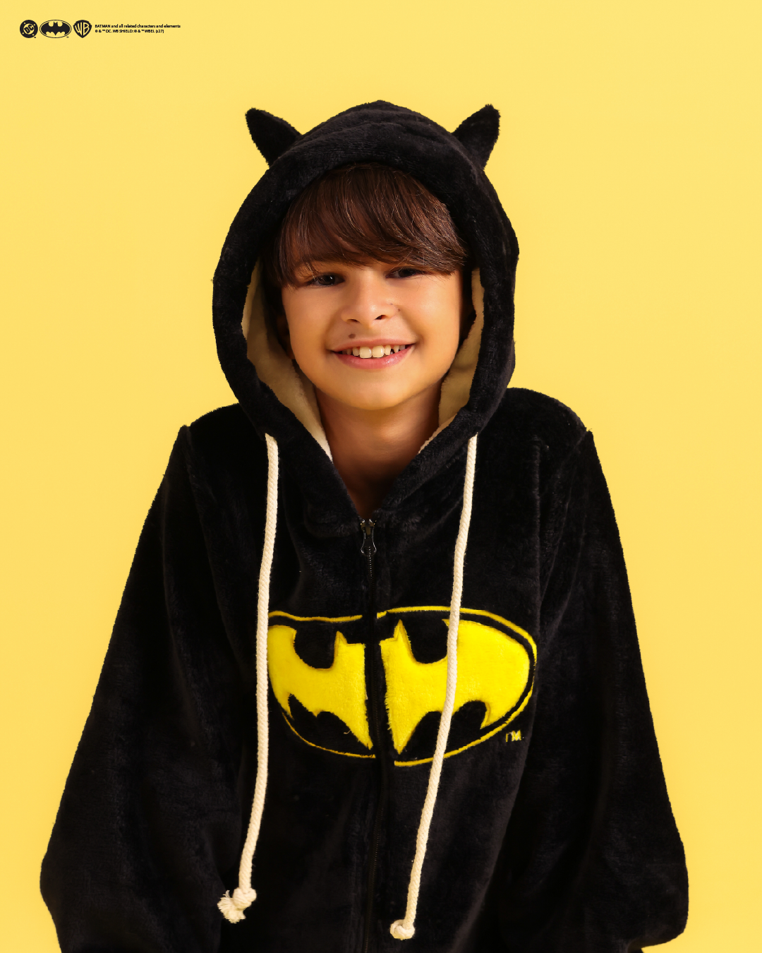 Children's black fleece Batman-print onesie